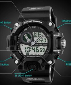 FANMIS Mens Analog Digital Dual Display Sports Watches Military Multifunctional 50M Waterproof LED Watch with Alarm Stopwatch Backlight 12H/24H Outdoor Running Swimming Black 30 61VfS2SiG0L
