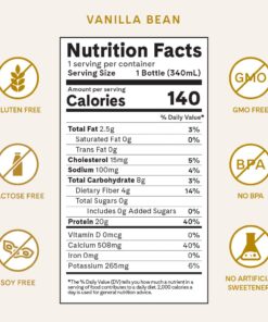 Iconic Protein Drinks, Vanilla Bean (12 Pack) - Sugar Free & Low Carb - 20g Grass Fed Protein - Lactose Free, Gluten Free, Non-GMO, Kosher - Keto Friendly Protein Shakes 16 61ViAK1woaL