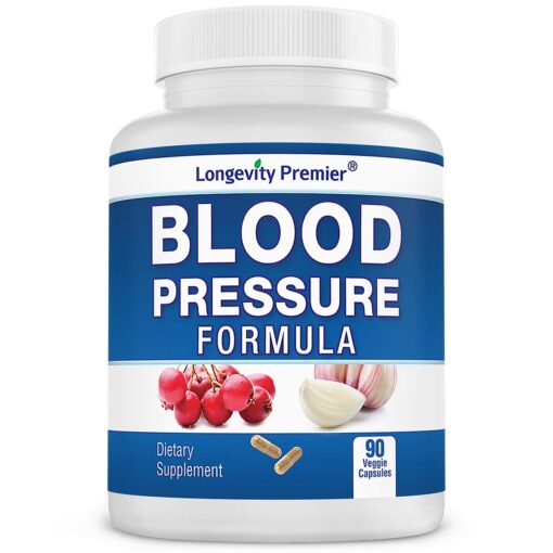 Longevity Blood Pressure Formula [90 Capsules] - with 12+ Natural Herbs. Dietary Support Supplement 90 Count (Pack of 1)