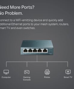 TP-Link TL-SG105, 5 Port Gigabit Unmanaged Ethernet Switch, Network Hub, Ethernet Splitter, Plug & Play, Fanless Metal Design, Shielded Ports, Traffic Optimization,Navy Blue 18 61Vl24qoouL