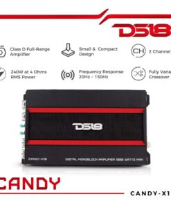 Alternative view of DS18 CANDY-X1B Amplifier in Black - Class D, Monoblock, 1800 Watts Max, Digital, 1/2/4 Ohm, with Remote Subwoofer Level Controller - Compact Amplifier for Speakers in Car Audio System 1 Channel
