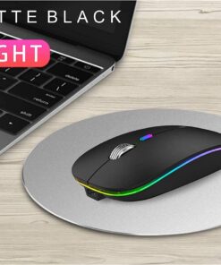 Uiosmuph LED Wireless Mouse, G12 Slim Rechargeable Silent Mouse, 2.4G Portable USB Optical Computer Mice with USB Receiver and Type C Adapter (Matte Black) Matte Black 27 61VuUKS96lS