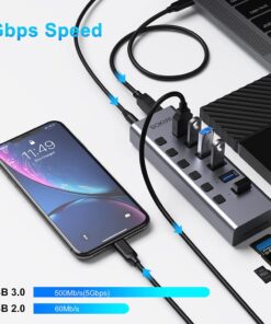 Powered USB Hub, 8-Port USB Hub 3.0 with SD/TF Card Readers, USB 3.0 Port Hub with Individual On/Off Switches and 5V/4A Power Adapter, USB C Hub Splitter for Laptop 8 IN 1 17 61Vv6Xz1OjL