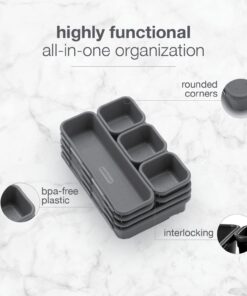 Madesmart 8-Piece Interlocking Bin Pack for Drawer Organization, Plastic Interlocking Junk Drawer Organizer Tray, Granite 31 61W qSllzAL