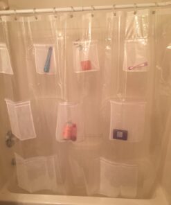 Zenna Home Waterproof PEVA Shower Curtain or Shower Liner with 9 Mesh Storage Pockets, 70" x 72", Bathroom Organizer, Clear Clear Liner 31 61W4C8CN9wL