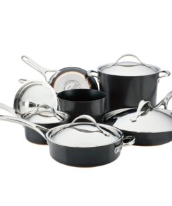 Anolon Nouvelle Copper Hard Anodized Nonstick Pots and Pans, Cookware Set (11 Piece), Onyx Cookware Set (11 Piece) 22 61W5PE0dFNL
