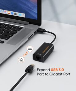 USB to Ethernet Adapter, CableCreation USB 3.0 to 10/100/1000 Gigabit Wired LAN Network Adapter Compatible with Nintendo Switch, Windows, MacBook, macOS, Mac Pro Mini, Laptop, PC and More Black 1Pack 24 61W8L36FjL