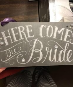 Primitives by Kathy 26915 Chalk Art Wedding Hanging Sign, 12 x 6-Inches, Here Comes the Bride 28 61WF2gb3kxL