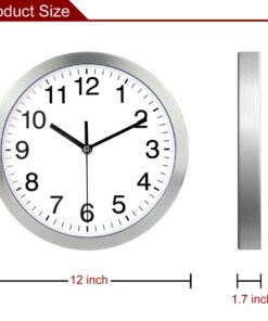 Alternative view of Wall Clock Metal Frame Glass Cover Non-Ticking Number Quartz Wall Clock 12inch Modern Quartz Design Decorative Indoor/Kitchen Silver