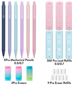 Four Candies Cute Mechanical Pencil Set, 6PCS Pastel Pencils 0.5mm & 0.7mm with 360PCS HB Pencil Leads, 3PCS Erasers and 9PCS Eraser Refills, Aesthetic Mechanical Pencils for Girls Writing 0.5&0.7 mm 31 61WKDQAzzCL