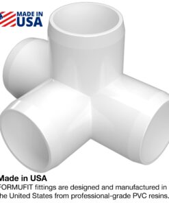 FORMUFIT 3/4" 4-Way PVC Tee Furniture Grade Fitting in White, 1.050" Actual ID, (Pack of 8), Made in USA, UV-Resistant, Impact-Proof, Quickly Construct Tiered Structures with PVC Pipe - F0344WT-WH-8 10 61WOHrECYOL