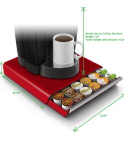 Mind Reader Single Serve Coffee Drawer, 36 Pod Capacity Countertop Organizer, 13.25" L x 12.75" W x 2.75" H, Red Coffee Pod Holder 27 61WOx507fZS
