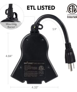 BN-LINK Outdoor 24-Hour Water Resistant Photoelectric Countdown Timer Photocell Light Sensor (2, 4, 6 or 8 Hours Countdown Mode) 3 Grounded Outlets Remote Control (100 ft Range) for Home and Garden Countdown Photocell Remote 31 61WQeFSZ67L