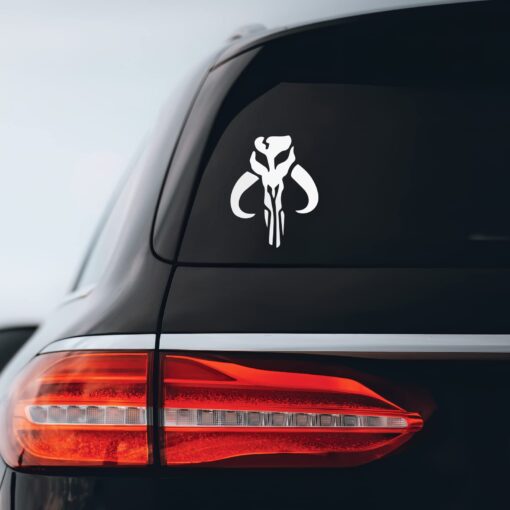 Mandalorian Inspired Skull Fett Sticker Decal Notebook Car Laptop 4" x 6" (White)