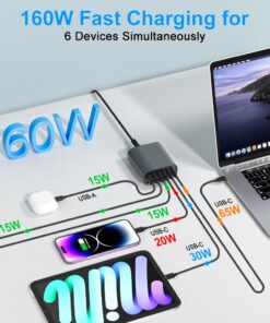 Alternative view of USB C Fast Charger, 160W USB C Charging Station GaN 6-Port USB C Wall Charger Block, Portable Multiport USB C Power Adapter for MacBook Pro/Air,iPad Pro,iPhone 14/13/Mini/Pro/13Pro Max/12 Galaxy Note