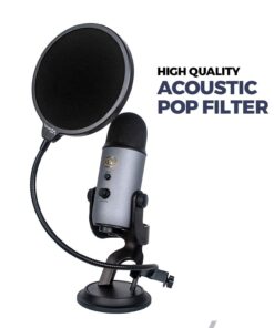Dragonpad USA Microphone Pop Filter, for Blue Yeti, Blue Snowball - Flexible Gooseneck Microphone Mount and Double Layer Sound Shield Guard Windscreen black 43 61WekUWV NL