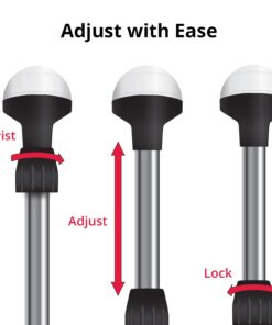 SeaSense LED Stern Light - Range of 2 Nautical Miles - Easily Adjustable, Stowable Black EDC Light for Boats, Kayaks, Canoes, Pontoons & Fishing Vessels up to 39 Feet (Base Not Included) white, silver, and black 26-48-Inch 13 61WeyZ3hMAL