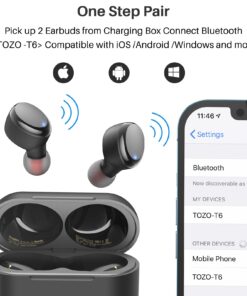 TOZO T6 True Wireless Earbuds Bluetooth 5.3 Headphones Touch Control with Wireless Charging Case IPX8 Waterproof Stereo Earphones in-Ear Built-in Mic Headset Premium Deep Bass Black Classic Edition 37 61WfpFbr88L