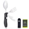 Camping Utensil HIKENTURE 4-In-1 Stainless Steel Fork Knife Spoon Bottle Opener Set with Storage Case (Black) Black