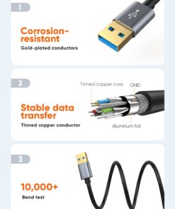 CableCreation Short USB to USB Cable 1.6FT, USB 3.0 Type A Male to Male Cable for Laptop Cooling Pad, External Hard Drive, Camera, Handwriting Board, Radiator and More, Space Gray, 0.5M 1.6FT/0.5M 12 61WjnohcB L