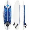Giantex 6' Surfboard Surfing Surf Beach Ocean Body Foamier Board with Removable Fins, Great Beginner Board for Kids, Youth and Children White & Blue 27 61WlPz6g6wL