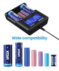 XTAR Rechargeable Battery Charger, 4 Bays Battery Charger for 3.6V 3.7V Li-ion IMR INR ICR 10440 18650 26650 and 1.2V Ni-MH Ni-CD Rechargeable Battery 17 61Wlz6UMIL