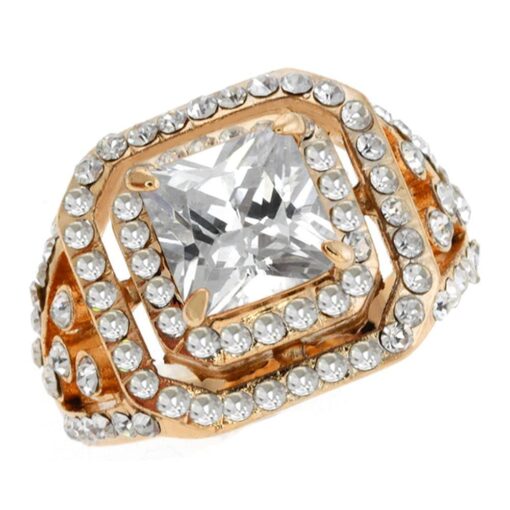 Gem Stone King 6.7 CaratPrincess and Round White CZ Double Halo Gold Color Ring (Available 6,7,8,9) 9