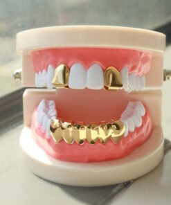Careland Gold Grillz Hip Hop Gold Plated 2pcs Single Top and 6pcs Bottom Teeth Grillz for Men + 2 Extra Molding Bars 8 61WrlAIP9oL