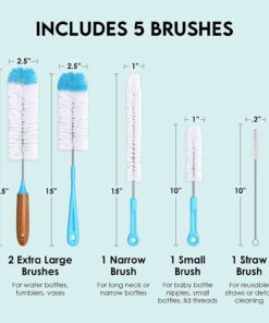 Turbo Microfiber Bottle Brush Cleaner Pack - Set of 5 Bottle Brushes for Cleaning Baby Bottles, Water Bottles, Tumblers, Wine Decanters, Flask, Bong, Vase Cleaner - One Straw Cleaner Brush 24 61WtSXIx1L