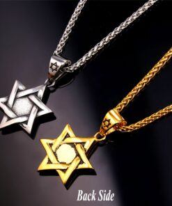 U7 Star of David Necklace for Men Women Gold/Stainless Steel Hexagon Pendant with Cross/Ruby Stone/Classic Jewish Isael Necklaces, Length 22" 24" 26" 02-Star of David with Cross-Gold 10 61Wtt2KIuL