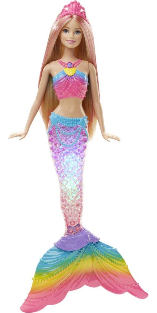 Barbie Dreamtopia Doll, Rainbow Lights Mermaid with Glimmering Light-Up Rainbow Tail, Headband and Blonde Hair Twinkle Lights