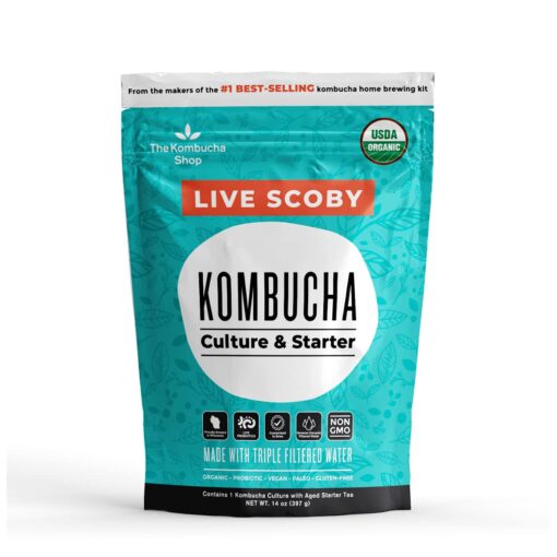 Organic SCOBY Kombucha Starter Kit - 100% Guaranteed to Brew - Fresh, Live Culture with Strong Starter Liquid