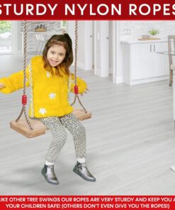 Alternative view of Wooden Tree Swing Seat, Kids Adult Teen Hanging Swings with Sturdy Rope Nylon, Tree Swing Rope Indoor Outdoor Garden Yard Playground, Durable Wood Swings, 220 lbs Capacity No Strap