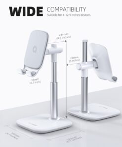 Lamicall Tablet Stand, Desktop Tablet Holder - Height Adjustable Tablet Dock for Desk, Tablet Mount with 1.5lb Heavy Base, for iPad Pro 12.9, Mini, Air, Kindle, Galaxy Tabs and 4~12.9" Tablet, White 14 61X2D 14a9S