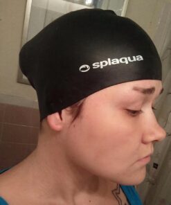 Silicone Solid Swim Cap - Waterproof, Comfortable Stretch Fit, for Men and Women, Suitable for Long Hair - for Swimming, Diving & Snorkeling - by Splaqua Jet Black 10 61X6cF8nqlL