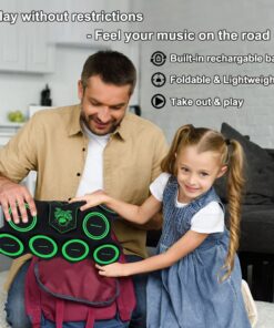 Portable Electronic Drum Set, MAZAHEI 9 Pads Electric Drum Kit with Dual Build-in Speaker, Kick Pedals, Drum Sticks, Ideal Gifts for Kids Beginners, Birthday & Christmas Green 18 61X6qozUqWL