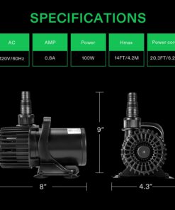 VIVOSUN 1600 GPH Submersible Water Pump, 100W Pond Pump, Ultra Quiet Aquarium Pump with 14FT. Lift Height for Pond, Waterfall, Fish Tank, Statuary, Hydroponic 27 61X8N2felfL