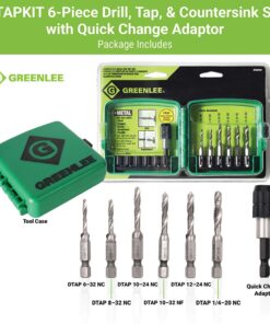 Greenlee DTAPKIT Drill/Tap Kit for Metal, One-Step Drilling, Tapping, and Deburring/Countersinking Set with Quick Change Adaptor 6-32 to 1/4-20 16 61X94FZRJaL