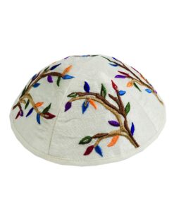 Yair Emanuel Multicolor Tree of Life Design Embroidered Raw Silk White Tallit Set 7 61XDw9Y lzL