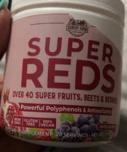 COUNTRY FARMS Super Reds, Energizing Polyphenol Superfood, 48 Super Fruits and Berries, Powerful Antioxidants and Polyphenols, Supports Energy, 20 Servings, Mixed Berry Flavor 7.1 Ounce (Pack of 1) 31 61XEySILMlL