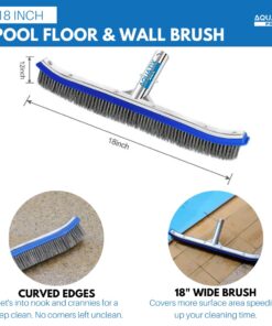 Aquatix Pro Pool Brush, 18" Heavy Duty Aluminium Back, Curved Ends for Corners, Scrub Brush w/Stainless Steel Bristles & EZ Clip, Swimming Pool Brushes for Cleaning Pool Walls, Tiles, Floors & Steps 1 18 61XFn2CSpNL