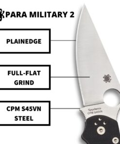 Spyderco Para Military 2 Signature Knife with 3.42" CPM S45VN Steel Blade and Durable G-10 Handle - PlainEdge - C81GP2 Black Handle - Stainless Steel Blade 47 61XFxBP8jvL