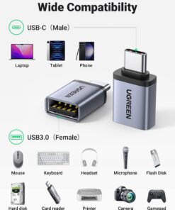 UGREEN USB to USB C 3.0 Adapter 2 Pack,USB C to USB Adapter USB C Male to USB Female Adapter Compatible with iPhone 15 Samsung S23 Ultra MacBook Pro 2023/ Air 2022 iPad Pro/Mini,Thunderbolt 4/3 Silve Silver 27 61XG2qwbmiL