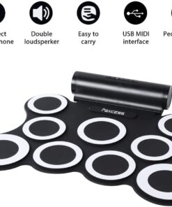 PAXCESS Portable 9 Pad Multifunction Electronic Drum Set with Realistic Sounds, Foot Pedals, Drumsticks, Built-In Speaker, and Rechargeable Battery 19 61XHNNgveOL