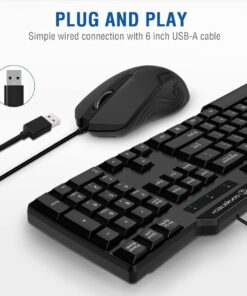 Wired Keyboard and Mouse Combo, Gofreetech Full-Size Keyboard and Mouse Combo with Optical 3 Button Mouse, USB Plug-and-Play, Compatible with Desktop, Laptop, Notebook, PC Windows 25 61XJogkEoSL
