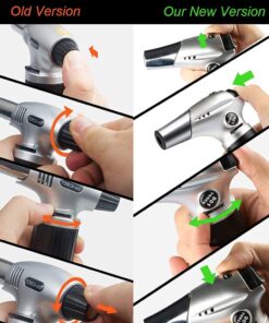 Blow Torch, Professional Kitchen Cooking Torch with Lock Adjustable Flame Refillable Mini Blow Torch Lighter for BBQ, Baking, Brulee Creme, Crafts and Soldering(Butane Gas Not Included) Silver+black 26 61XLQkxphiS