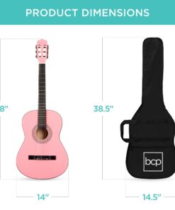 Best Choice Products 38in Beginner All Wood Acoustic Guitar Starter Kit w/Gig Bag, Digital Tuner, 6 Celluloid Picks, Nylon Strings, Capo, Cloth, Strap w/Pick Holder - Pink 28 61XLfb4L40S