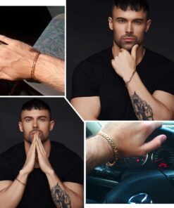 U7 Link Bracelets for Men, Stainless Steel/Black/Gold Plated Cuban Link Chain Bracelets, Unisex Chunky Bracelets, Xmas Fathers Day Jewelry for Him 03.Cuban link-7mm-gold 8.2 Inches 16 61XMSLJVX4L