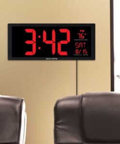AcuRite Large Digital LED Oversized Wall Clock with Date, Temperature and Fold-Out Stand, 18-Inch, Red 23 61XNrA4VDuL