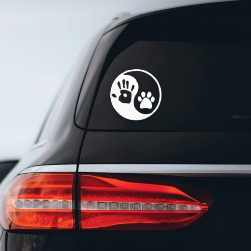 Yin Yang Human Hand Dog Paw Sticker Decal Notebook Car Laptop 5.5" x 5.5" (White)